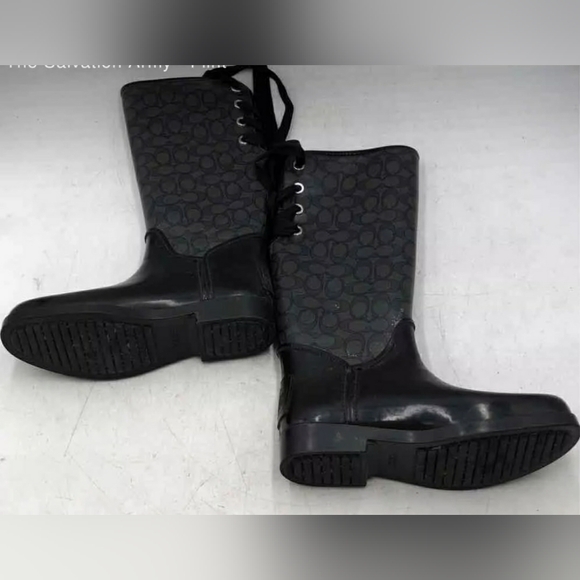 Coach Designer Tristee Black Signature Print Round Toe Rain Boots Size 9 B - Picture 6 of 9